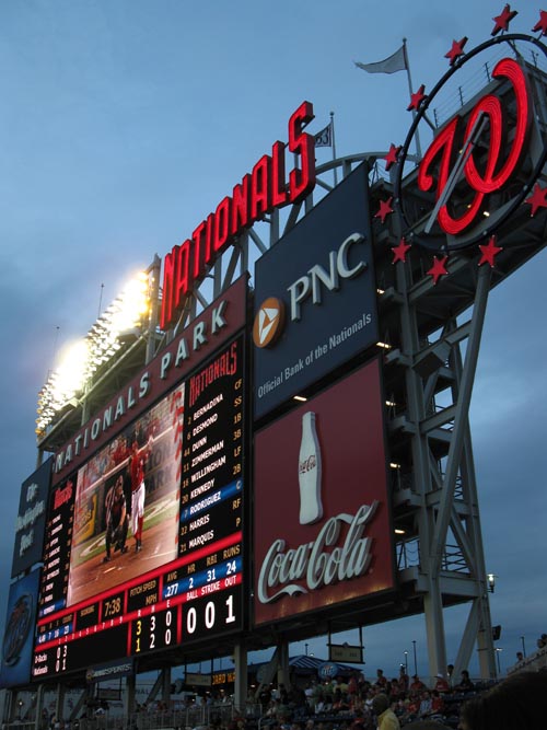 Outfield Scoreboard, View From Section 238, Arizona Diamondbacks vs. Washington Nationals, Nationals Park, Washington, D.C., August 14, 2010