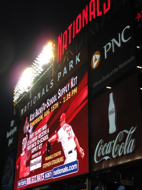 Outfield Scoreboard, View From Section 238, Arizona Diamondbacks vs. Washington Nationals, Nationals Park, Washington, D.C., August 14, 2010