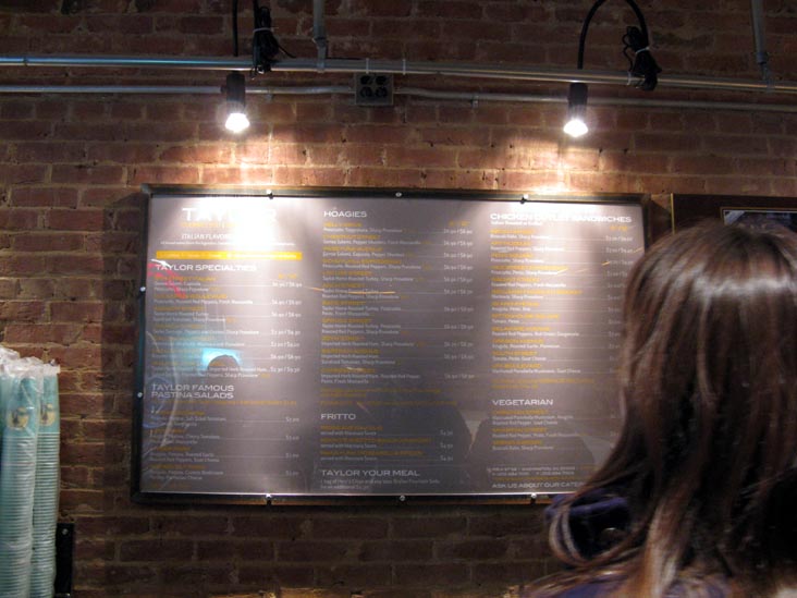 Menu, Taylor Gourmet, 1116 H Street NE, Washington, D.C.
