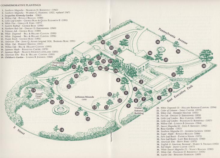 Commemorative Plantings, The White House Gardens and Grounds Brochure, Circa 1999 (Clinton Administration)