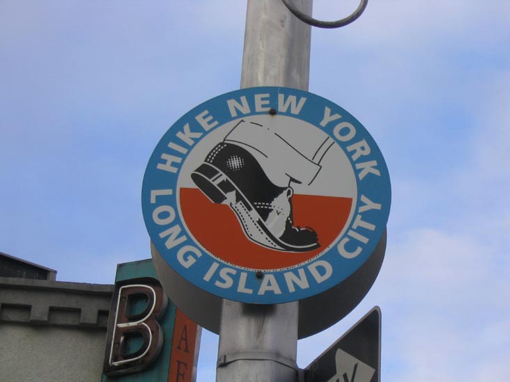 Hike New York-Long Island City Sign, 34th Avenue and 36th Street, NW Corner, Astoria, Queens, March 28, 2004
