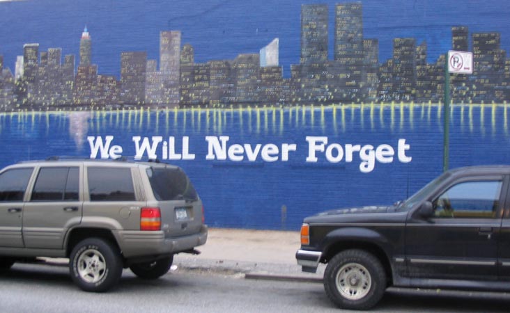 We Will Never Forget Mural, 34th Avenue, Astoria, Queens, March 28, 2004