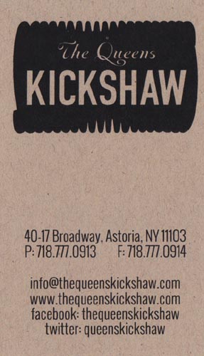 Business Card, The Queens Kickshaw, 40-17 Broadway, Astoria, Queens