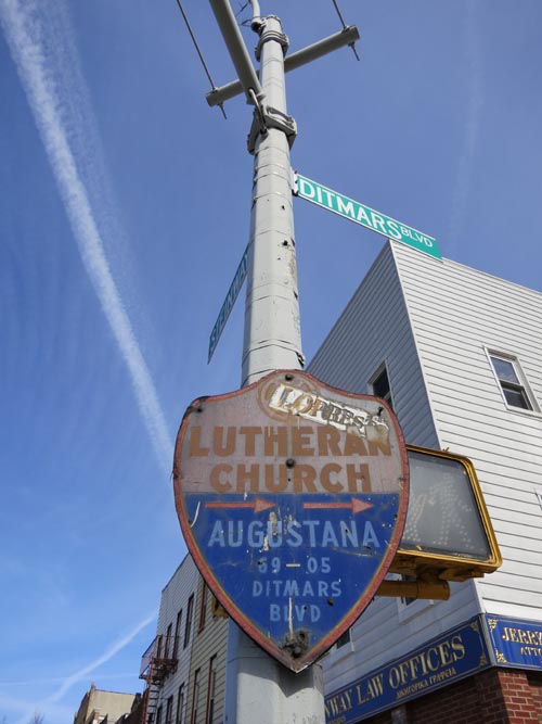 Augustana Evangelical Lutheran Church Sign, Ditmars Boulevard at Steinway Street, NE Corner, Astoria, Queens, March 10, 2013