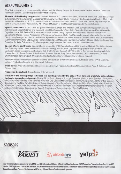 Program, New York On Location Street Fair, Kaufman Astoria Studios, 34-12 36th Street, Astoria, Queens, September 21, 2014