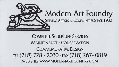Magnet Business Card, Modern Art Foundry, 18-70 41st Street, Astoria, Queens