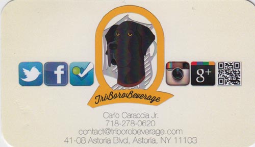 Business Card, Triboro Beverage, 41-08 Astoria Boulevard, Astoria, Queens