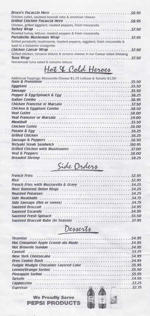 Heroes, Side Orders and Desserts, Cascarino's Menu, 14-60 College Point Boulevard, College Point, Queens