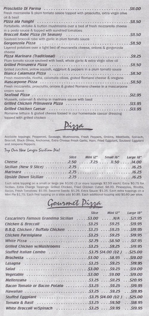 Pizza, Cascarino's Menu, 14-60 College Point Boulevard, College Point, Queens