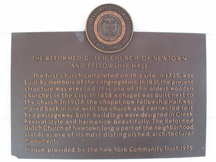 Plaque, Reformed Dutch Church of Newtown, 85-15 Broadway, Elmhurst, Queens