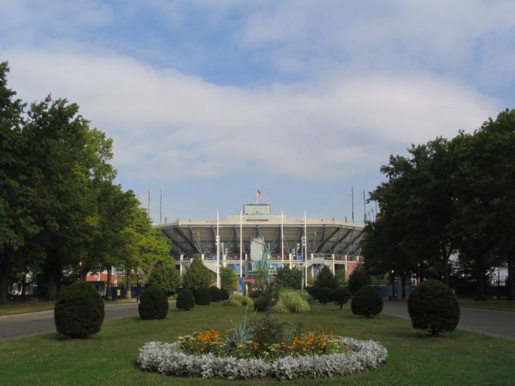 View Towards Freedom of the Human Spirit Sculpture and Arthur Ashe Stadium, Flushing Meadows Corona Park, Queens, September 14, 2005