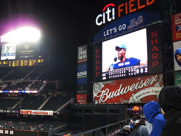 Chris Rock on Jumbotron, New York Mets vs. Chicago Cubs, View From Section 302, Pepsi Porch, Citi Field, Flushing Meadows Corona Park, Queens, April 21, 2010