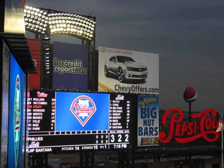 Scoreboard From Section 538, New York Mets vs. Philadelphia Phillies, Citi Field, Flushing Meadows Corona Park, Queens, May 6, 2009