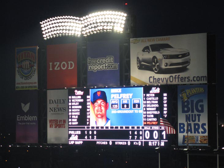 Scoreboard, New York Mets vs. Philadelphia Phillies, Citi Field, Flushing Meadows Corona Park, Queens, May 7, 2009