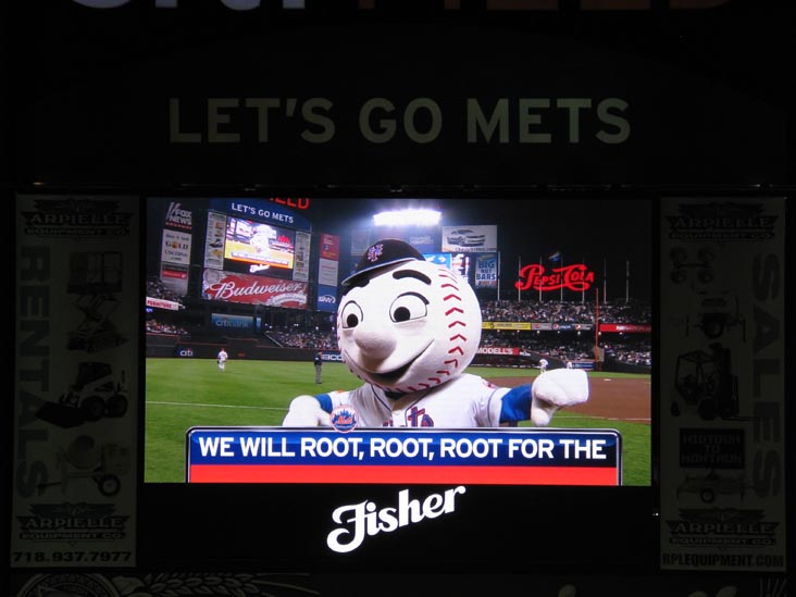 Mr. Met Leading Seventh Inning Stretch On Jumbotron, New York Mets vs. Philadelphia Phillies, Citi Field, Flushing Meadows Corona Park, Queens, May 7, 2009