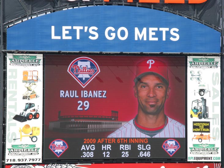 Raul Ibañez On Jumbotron, Billy Wagner Pitching, View From Section 518, New York Mets vs. Philadelphia Phillies, Citi Field, Flushing Meadows Corona Park, Queens, August 24, 2009