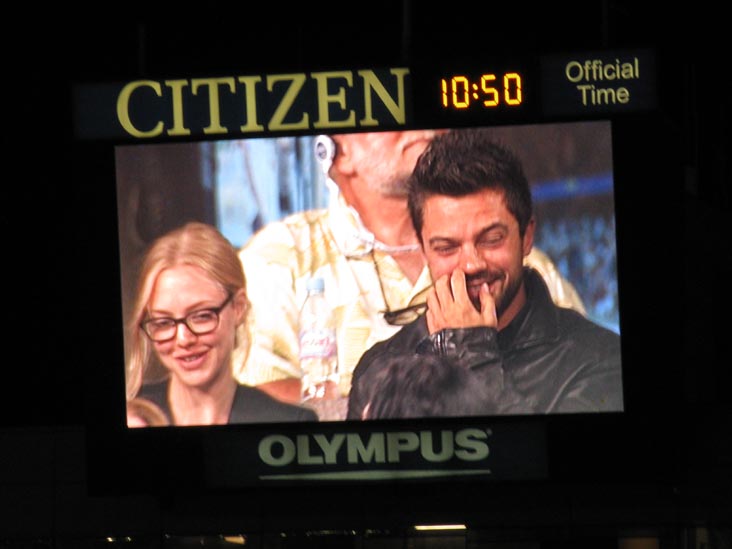 Amanda Seyfried and Dominic Cooper on Jumbotron, Andy Roddick vs. Marc Gicquel, US Open Night Session, Arthur Ashe Stadium, Flushing Meadows Corona Park, Queens, September 3, 2009