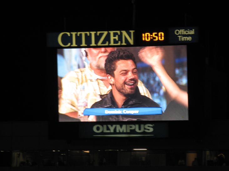 Dominic Cooper on Jumbotron, Andy Roddick vs. Marc Gicquel, US Open Night Session, Arthur Ashe Stadium, Flushing Meadows Corona Park, Queens, September 3, 2009