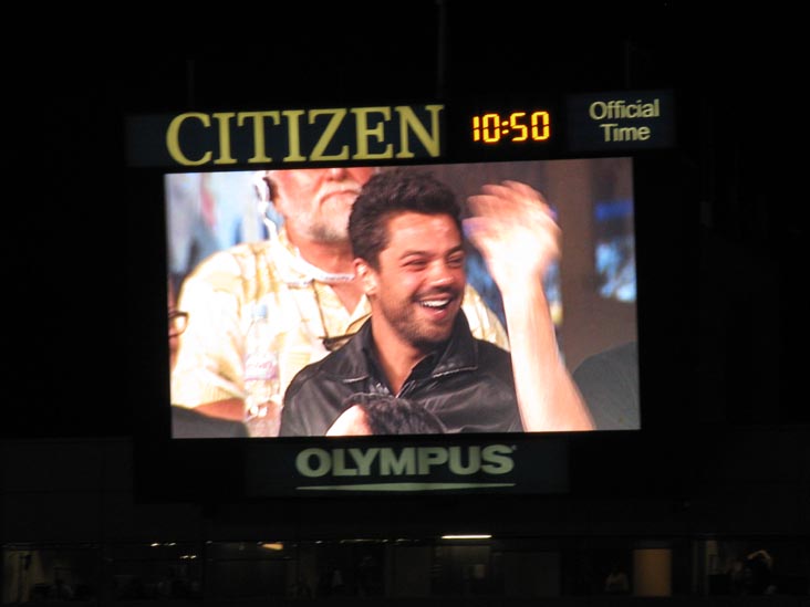 Dominic Cooper on Jumbotron, Andy Roddick vs. Marc Gicquel, US Open Night Session, Arthur Ashe Stadium, Flushing Meadows Corona Park, Queens, September 3, 2009