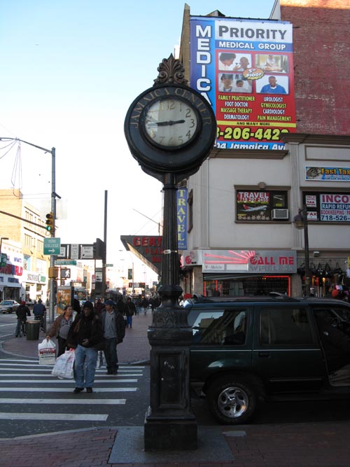 Sidewalk Clock, 161-11 Jamaica Avenue at Union Hall Street, SW Corner, Jamaica, Queens, December 16, 2009