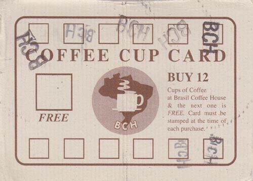 Brasil Coffee House Coffee Club Card