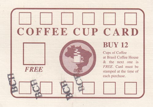 Brasil Coffee House Coffee Club Card