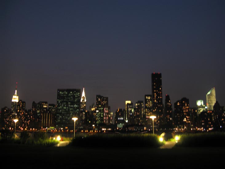 Midtown Manhattan Skyline From North Recreation and Interpretive Area, Gantry Plaza State Park, Hunters Point, Long Island City, Queens, August 4, 2009, 8:44 p.m.