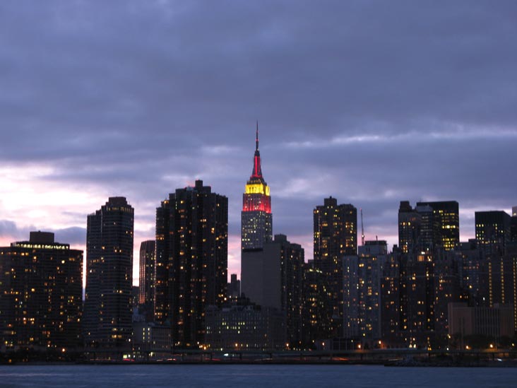 60th Anniversary of the People's Republic of China Lighting, Empire State Building, Midtown Manhattan From Gantry Plaza State Park, Hunters Point, Long Island City, Queens, September 30, 2009