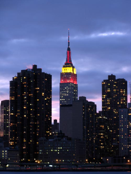 60th Anniversary of the People's Republic of China Lighting, Empire State Building, Midtown Manhattan From Gantry Plaza State Park, Hunters Point, Long Island City, Queens, September 30, 2009