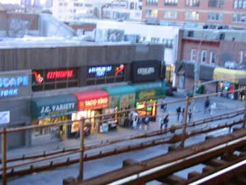 Queens Plaza South Storefronts From Queensboro Plaza Subway Platform, Long Island City, Queens, March 15, 2004
