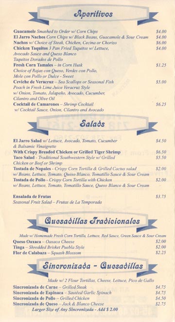 El Jarro Aperitivos, Salads, Quesadillas and Sincronizada