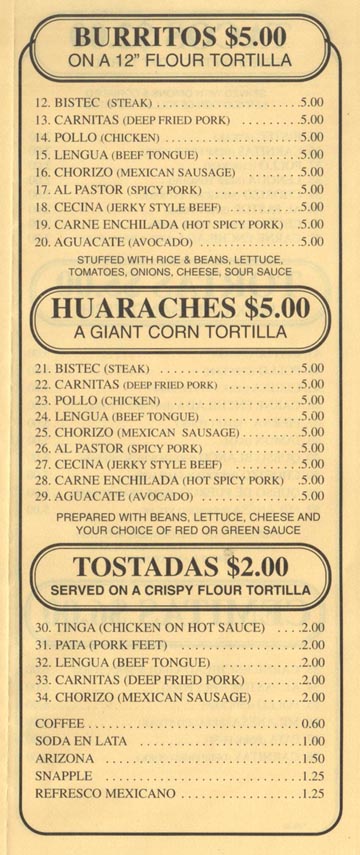 La Espiga II Burritos, Huaraches and Tostadas