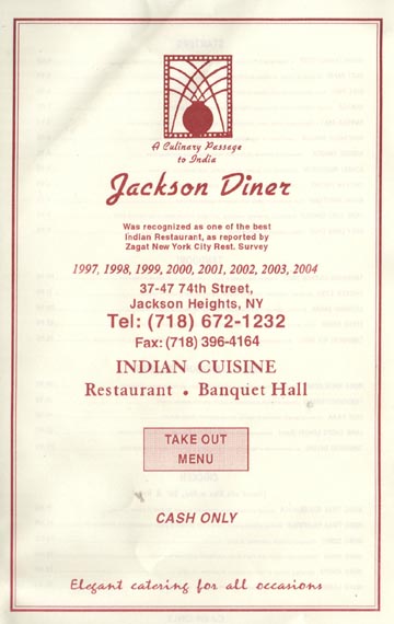Jackson Diner Menu, 37-47 74th Street, Jackson Heights, Queens