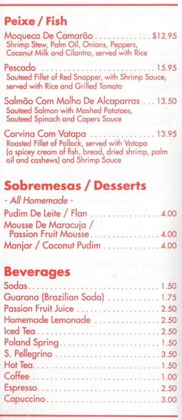 Malagueta Fish Entrees, Desserts and Beverages