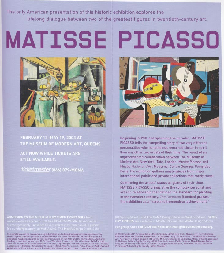 Matisse Picasso Exhibit Brochure, MoMA QNS, Sunnyside, Queens