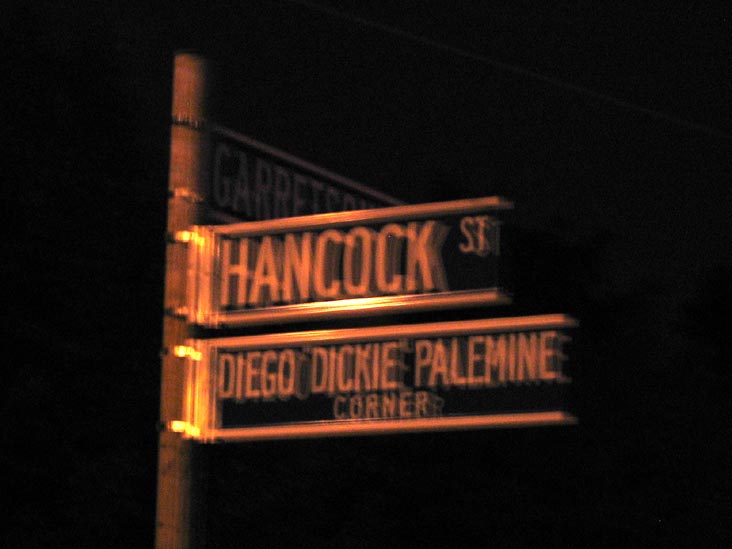 Diego "Dickie" Palemine Corner Street Sign Outside Lee's Tavern, 60 Hancock Street, Dongan Hills, Staten Island