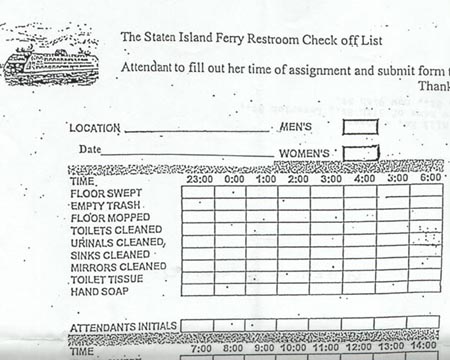 Staten Island Ferry Restroom Check Off List