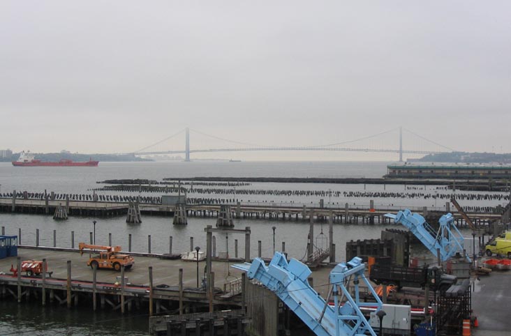 Piers near St. George, Staten Island, Verrazano-Narrows Bridge in Distance