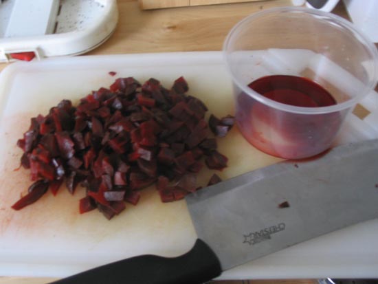 Red Beet Salad with Sour Cream Dressing: Chopped Beets