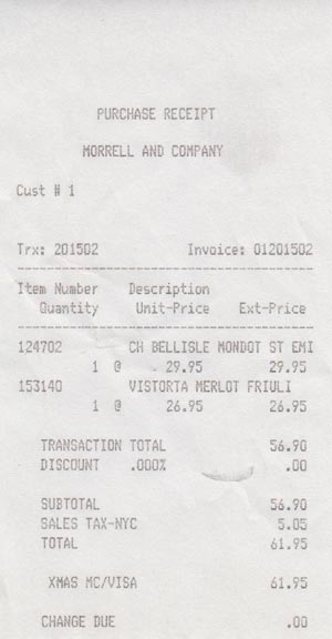 Receipt, Merlot Tasting: May 12, 2010