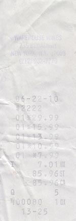 Receipt, Sauvignon Blanc Tasting: June 23, 2010