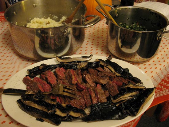 Steak, Portobello Mushrooms, Mashed Potatoes and Creamed Spinach For Cabernet Sauvignon Tasting, September 22, 2010