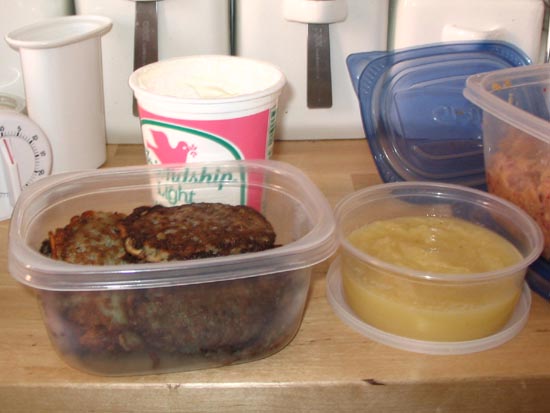 Meta-Latke Ingredients: Latkes, Sour Cream and Apple Sauce