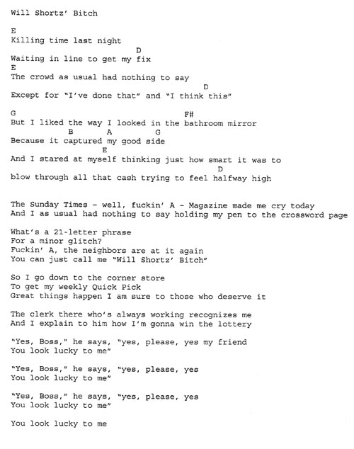 "Will Shortz' Bitch" Lyrics and Chords