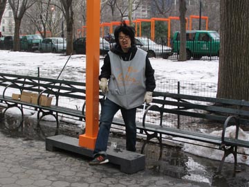 Placing Support Beams, Preparations for Christo and Jeanne Claude's The Gates Project, Central Park, February 8, 2005
