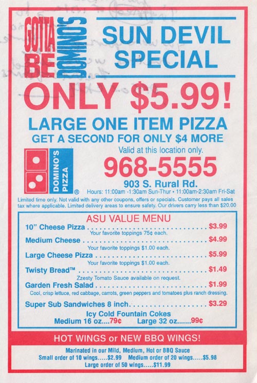Domino's Pizza Flier, Ca. Early 1990s